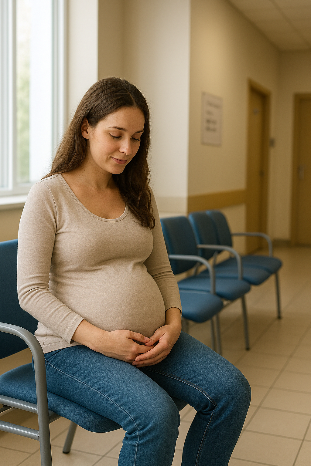 내진 검사 전 대기하는 임산부 이미지