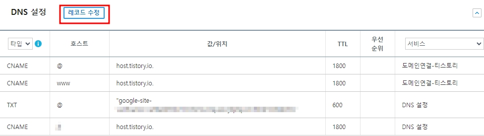 가비아_DNS설정_레코드수정