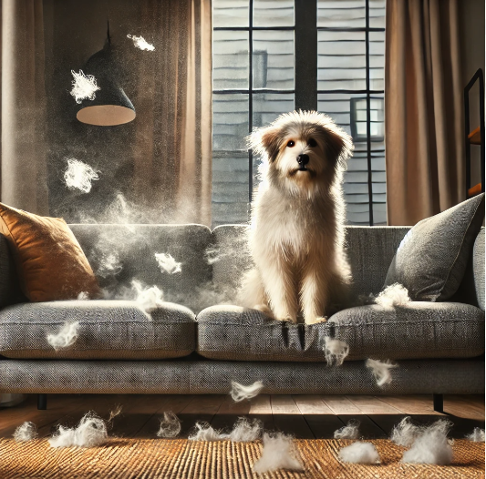 아쿠아텍스 관련 소파 강아지가 소파에 앉은 이미지