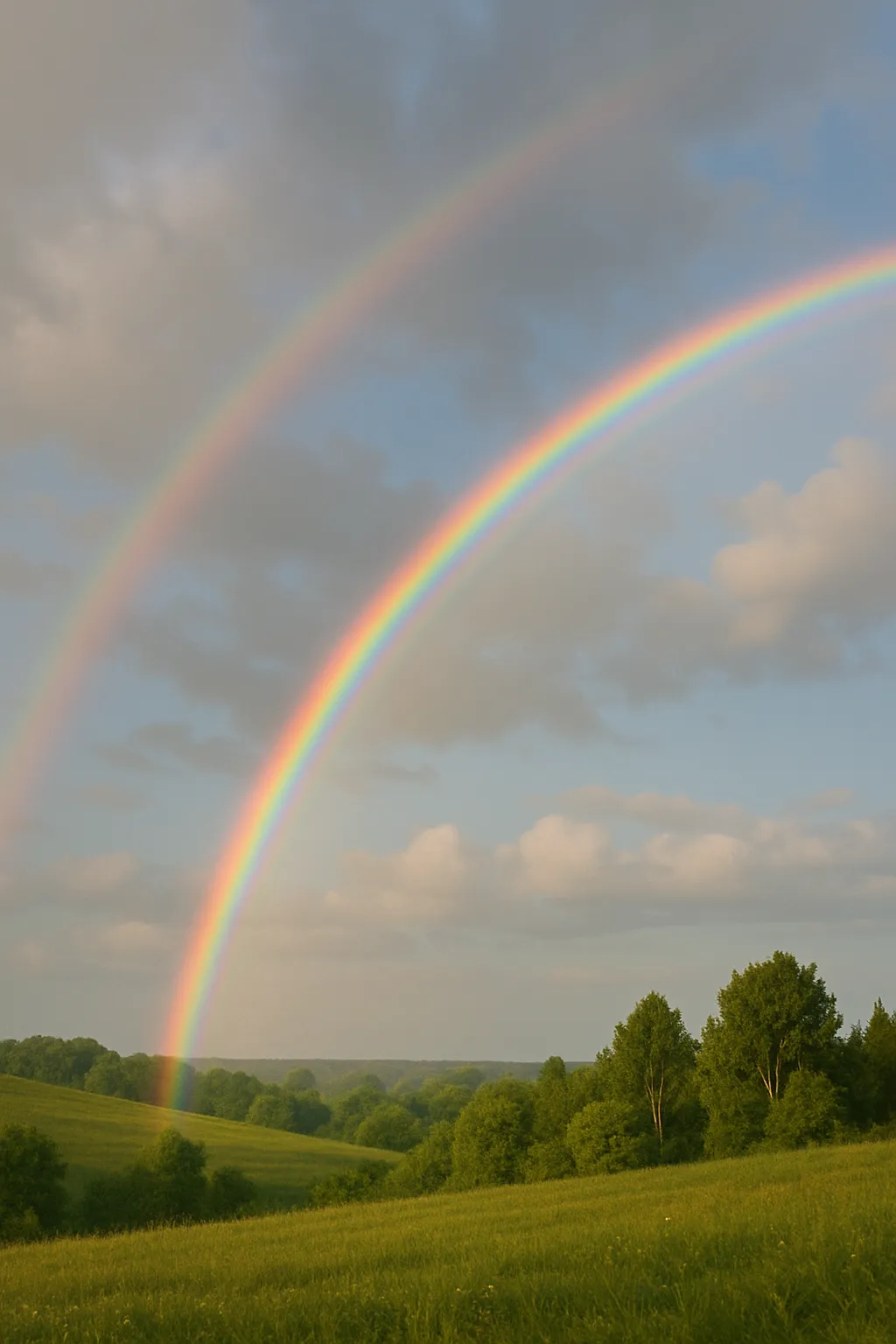 비온-뒤-하늘에-무지개가-두-겹으로-겹쳐-나타나는-자연-현상을-보여주는-풍경-사진-일러스트
