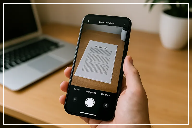 스마트폰에서 Microsoft Lens 앱을 사용해 문서를 스캔하는 모습