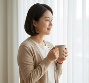 평온하게 차를 마시는 엄마의 모습