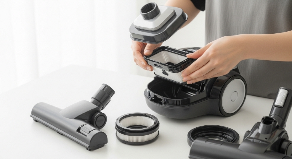 청소기 필터 분해 모습