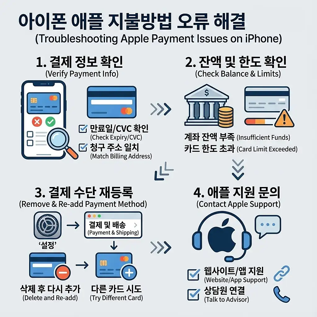 아이폰 애플 지불방법 오류 해결방법 인포그래픽 정보