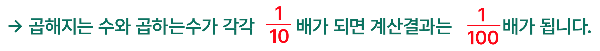 곱해지는 수와 곱하는 수가 각각 10분의 1배가 되면 계산 결과는 100분의 1배가 됩니다.