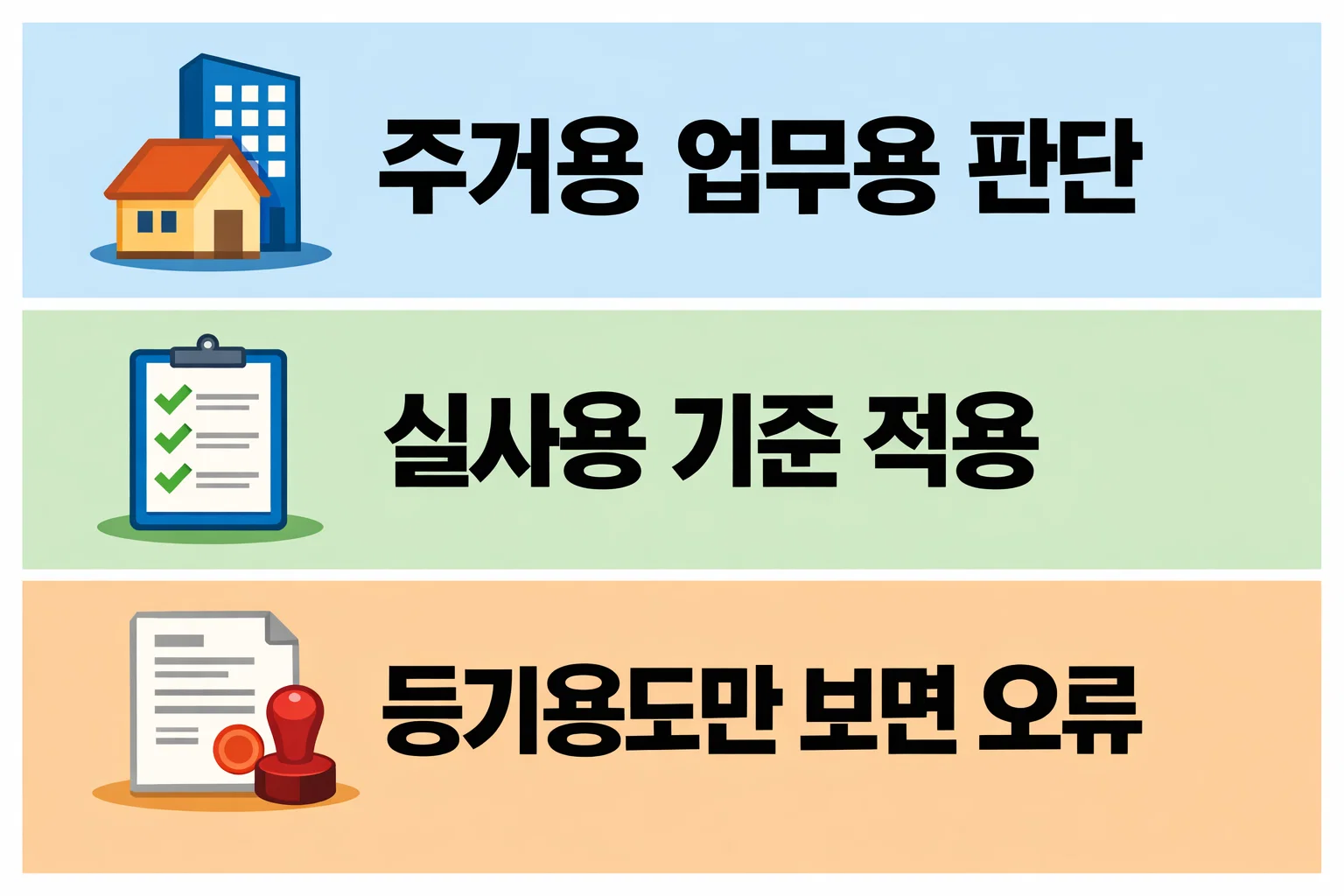오피스텔 취득세 등록세 계산기에서 주거용과 업무용을 구분하는 실사용 기준과 판단 포인트를 정리한 이미지