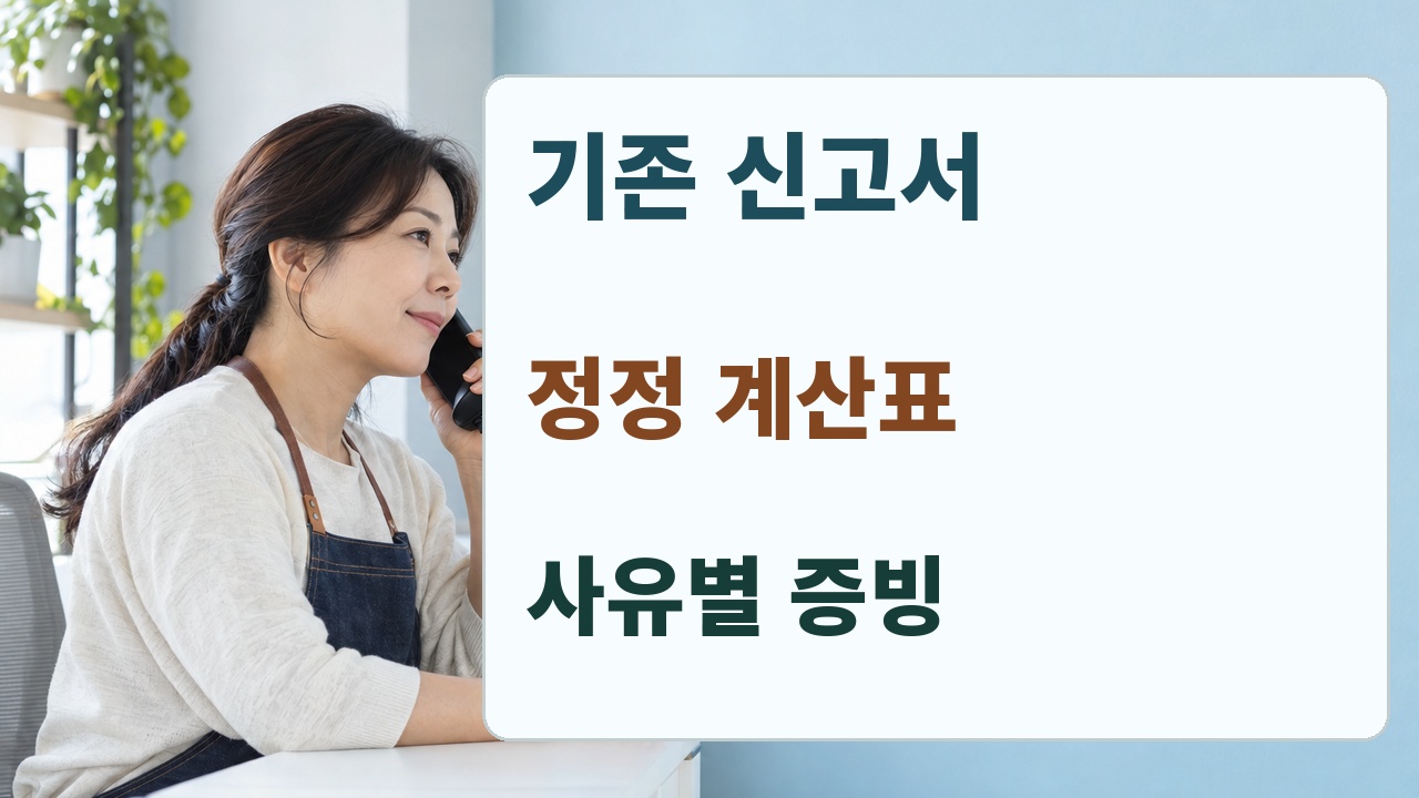 기존 신고서 정정 계산표 사유별 증빙을 준비해 공식 상담하는 안내