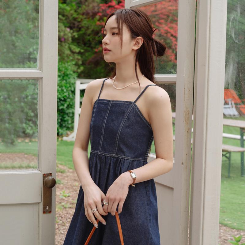 커먼유니크 넨타 데님 슬리브리스 롱 원피스