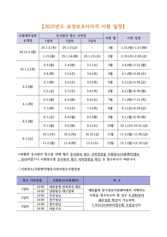 2025년 요양보호사 시험일정표