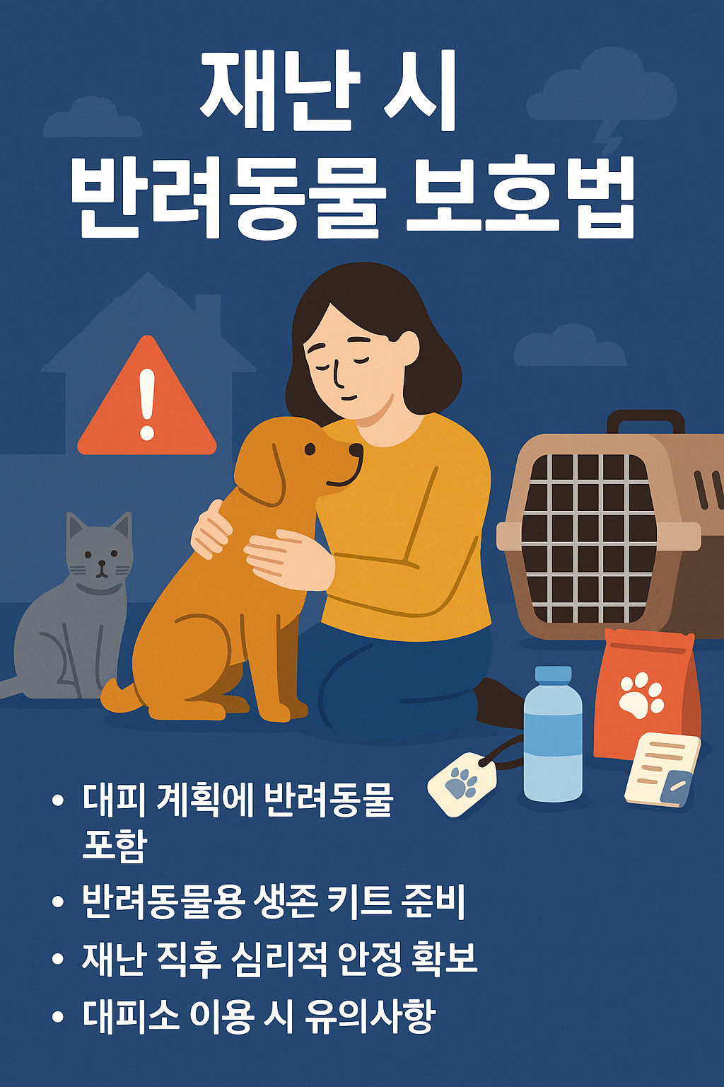 반려동물과 대피준비 하는 사람