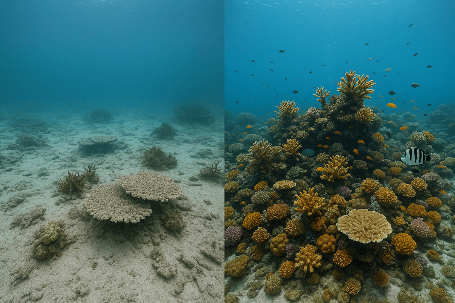 어업 복원 전후를 비교한 사진