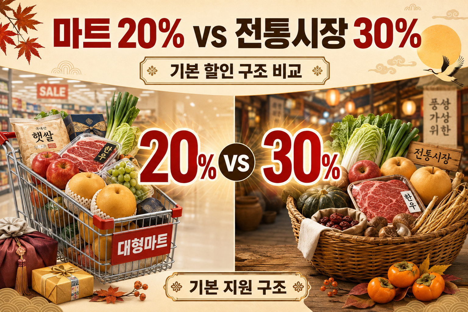 2026 농축산물 할인지원 마트 20퍼센트 전통시장 30퍼센트 비교 이미지