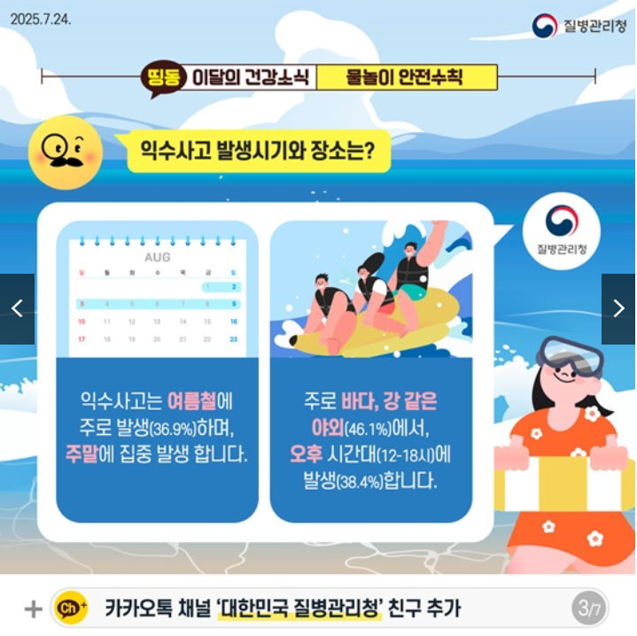 올해도 물놀이 사고? 2025 최신데이터 완벽 예방법 (촐처 : 정책브리핑 - 행정안전부 )