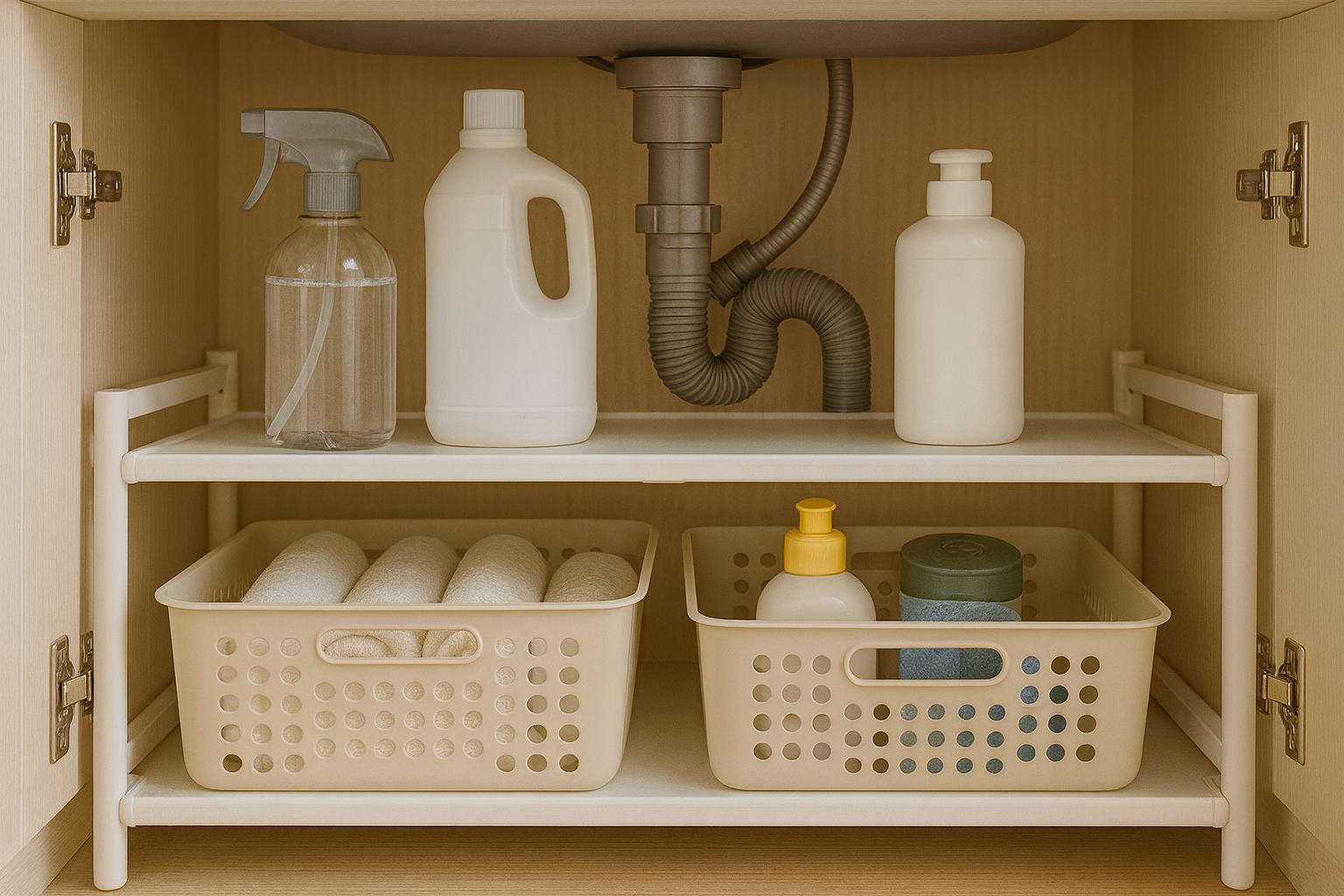 계수대 아래 정리된 사진