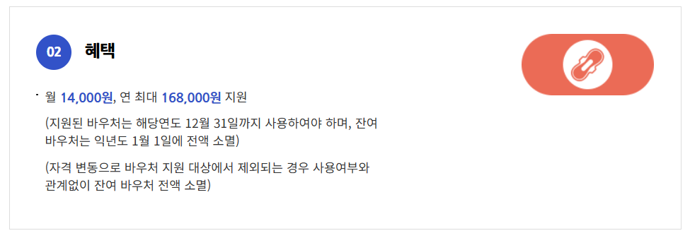 여성 청소년 생리 용품 지원 사업 지원 혜택