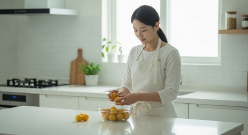 매실 관리 중인 부엌, 깔끔함 강조