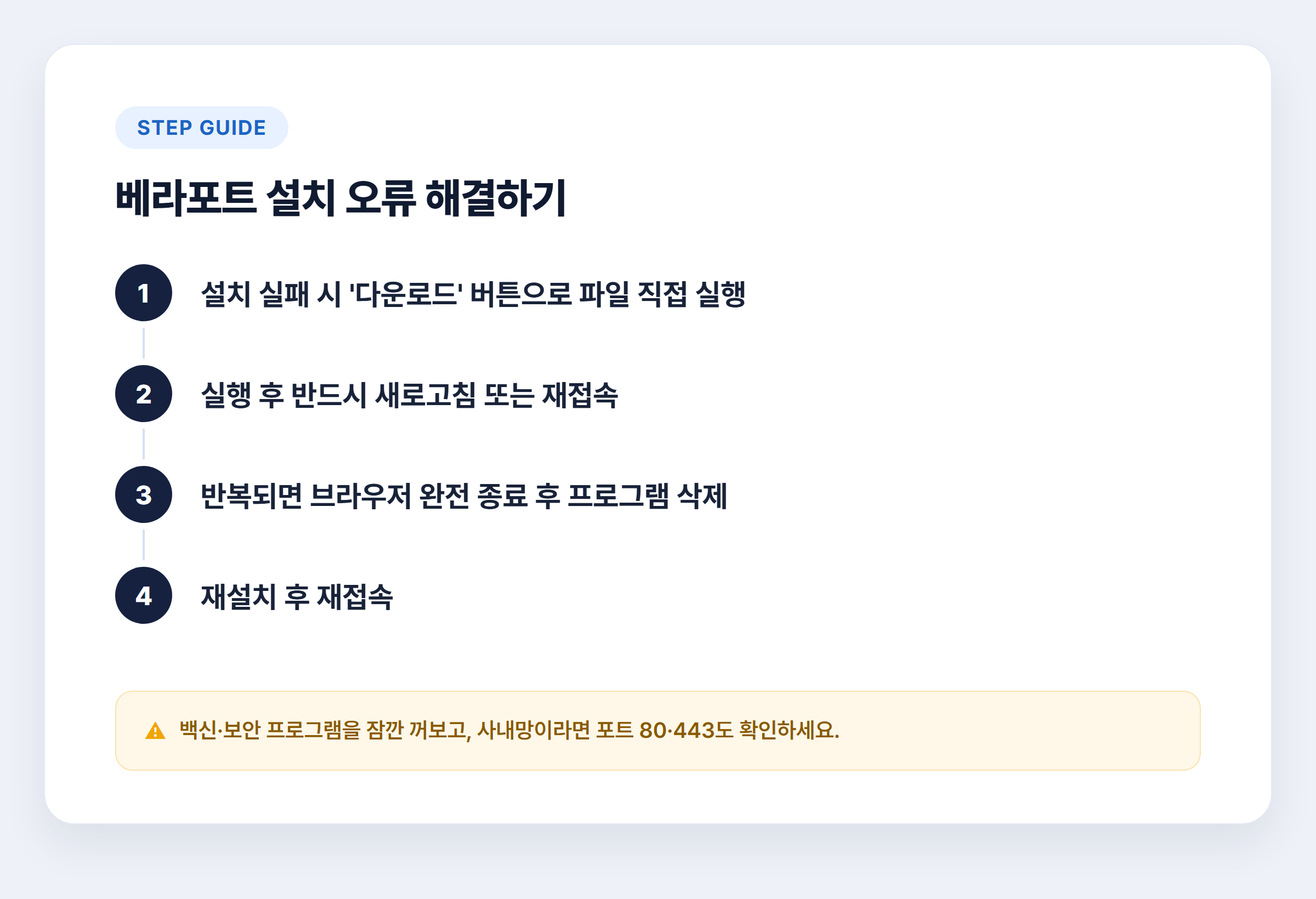 베라포트 설치 오류 해결하기 4단계