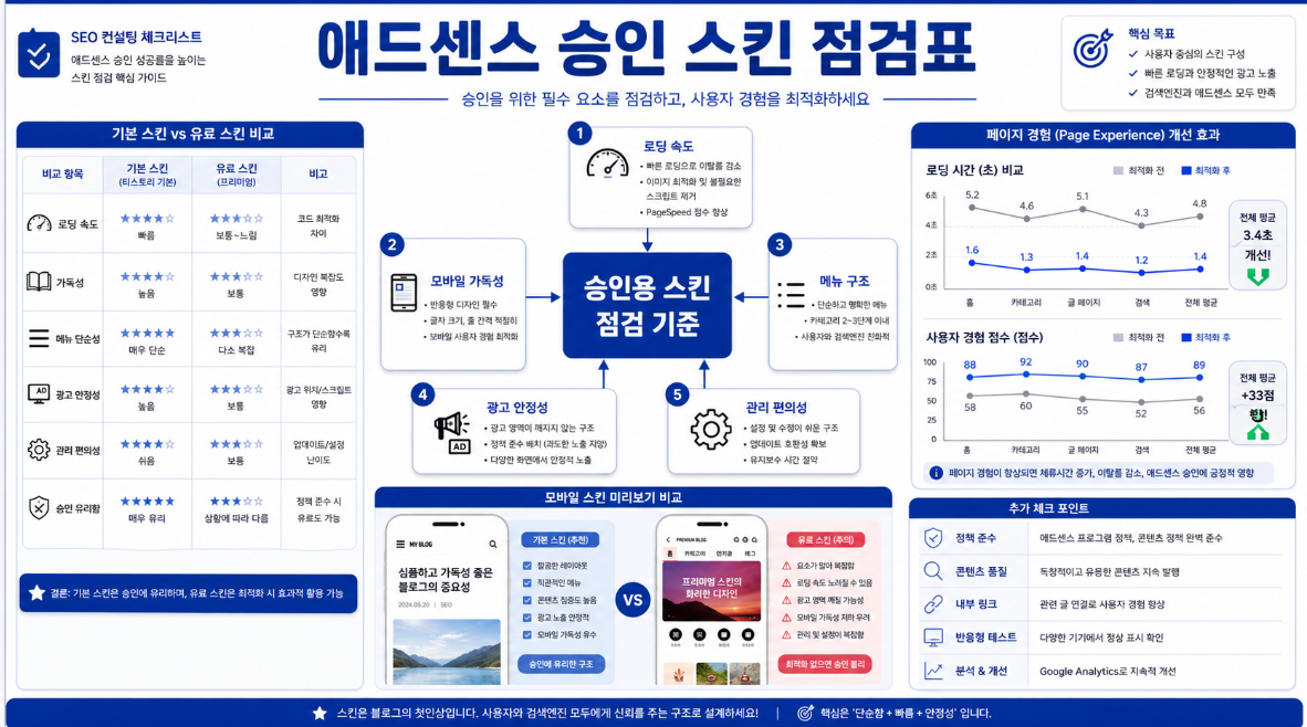애드센스 승인용 티스토리 스킨 선택 기준과 기본 스킨 최적화 전략 이미지