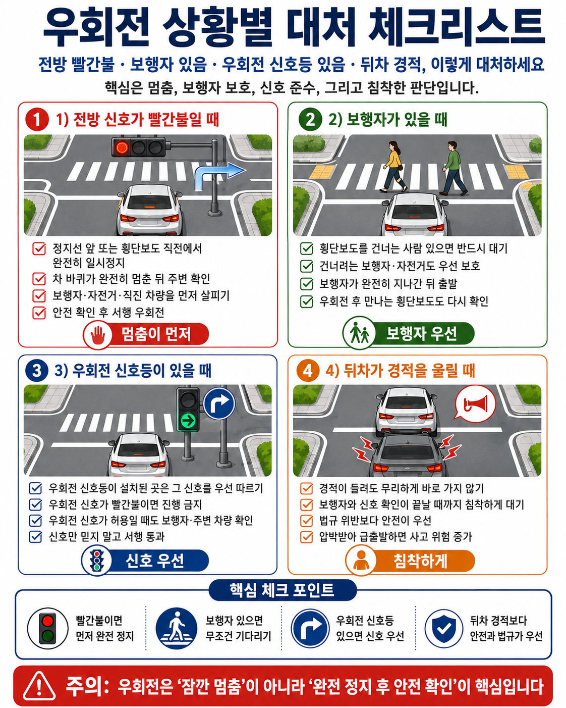2026년 우회전 일시정지 상황별 대처 체크리스트
