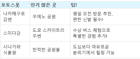 도쿄 벚꽃여행 정리표