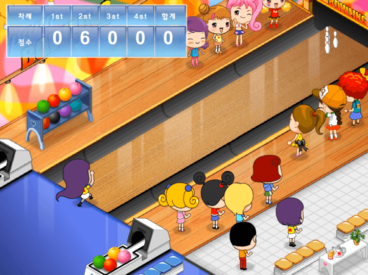 파니볼링-플래시게임-플레이-볼링공을-던져-2세트에서-6점을-획득한-화면
