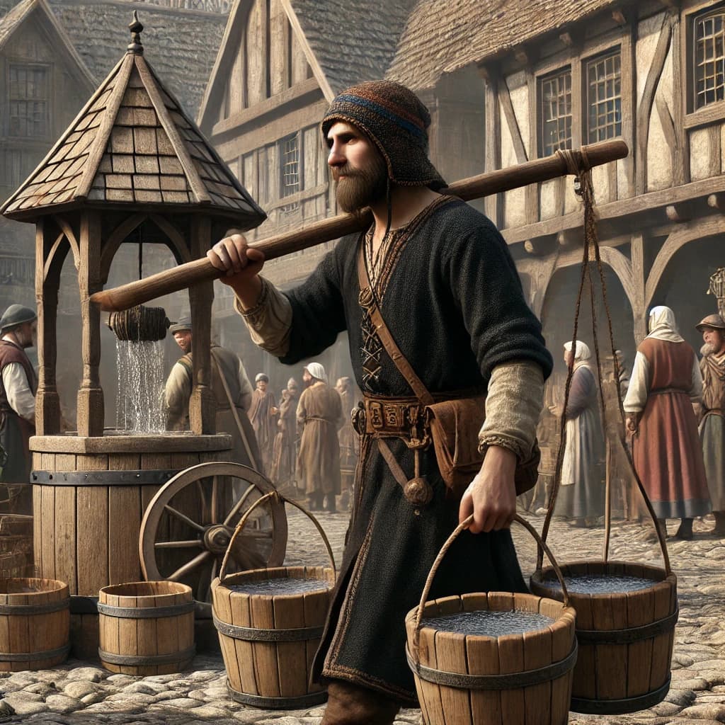 중세 유럽 봉건사회 물을 지고 가는 물지게꾼(Water Bearer) 이미지