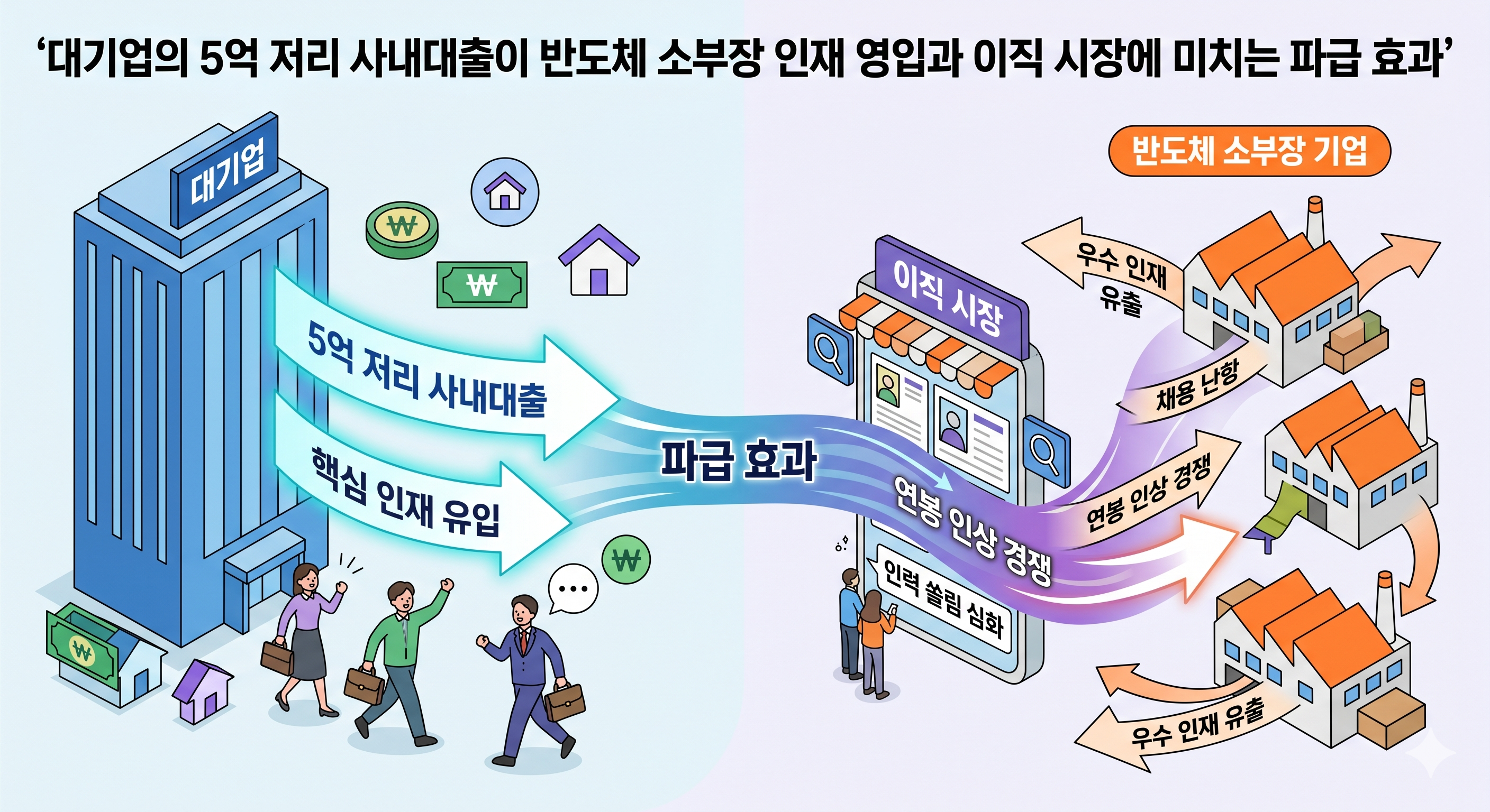 대기업의 5억 저리 사내대출이 반도체 소부장 기업 인재 영입과 이직 시장에 미치는 파급 효과