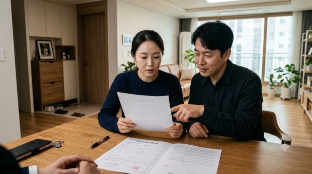 전세 계약 갱신청구권을 확인하며 주택 임대차 계약서를 살펴보는 임차인