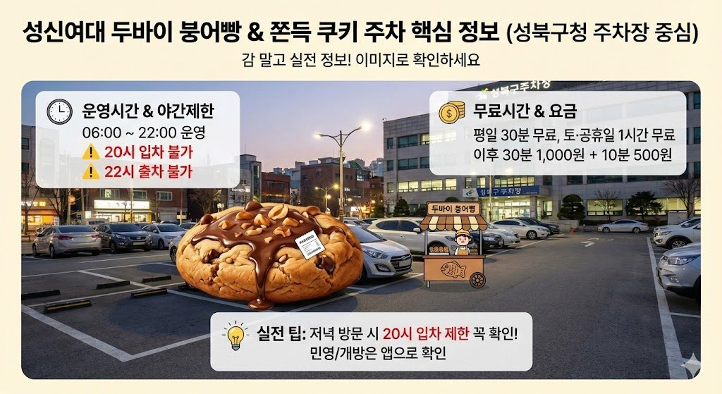 성신여대 두바이 붕어빵 쫀득쿠키 주차 핵심 정보 성북구청 주차장 운영시간 무료시간 요금 안내