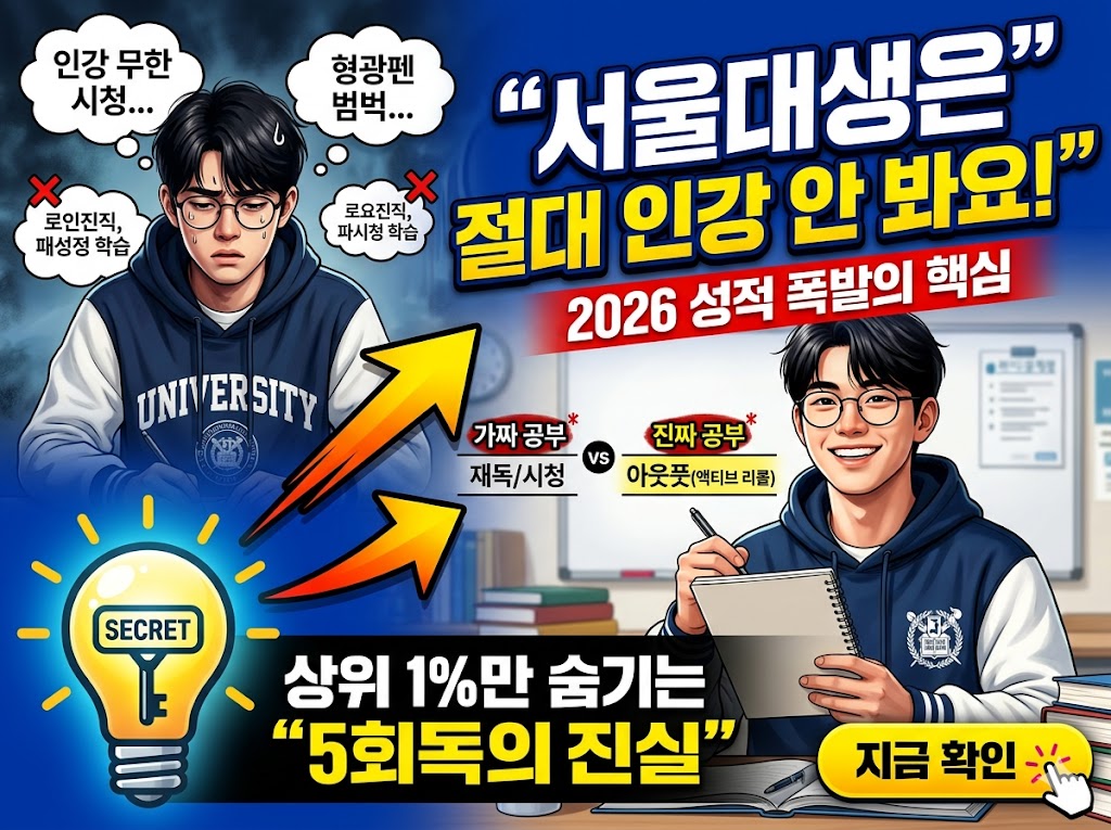 서울대생 공부법 성적 폭발의 핵심 액티브 리콜 vs 인강 시청 비교 썸네일 이미지
