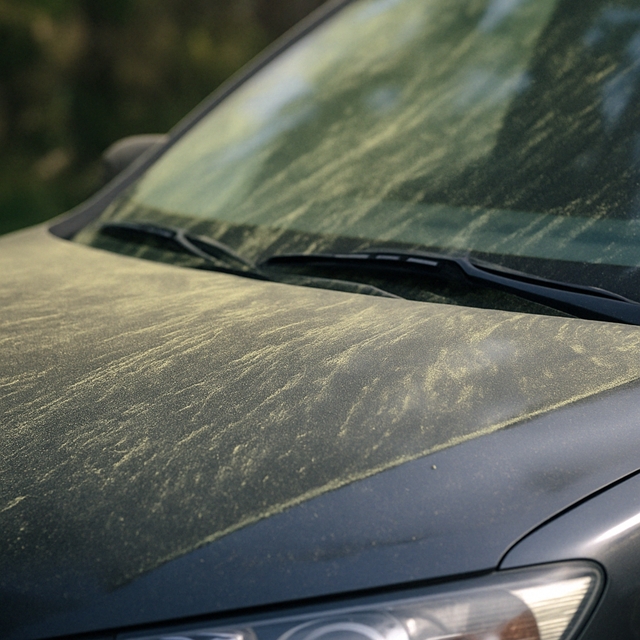 송화가루 가득한 차량