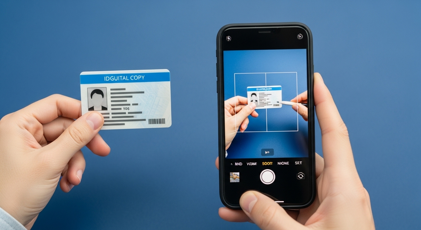 스마트폰으로 실물 신분증을 촬영하고 편집하여 디지털 사본을 만드는 과정