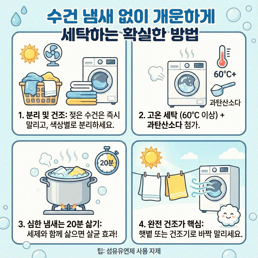수건 냄새 없이 개운하게 세탁하는 확실한 방법