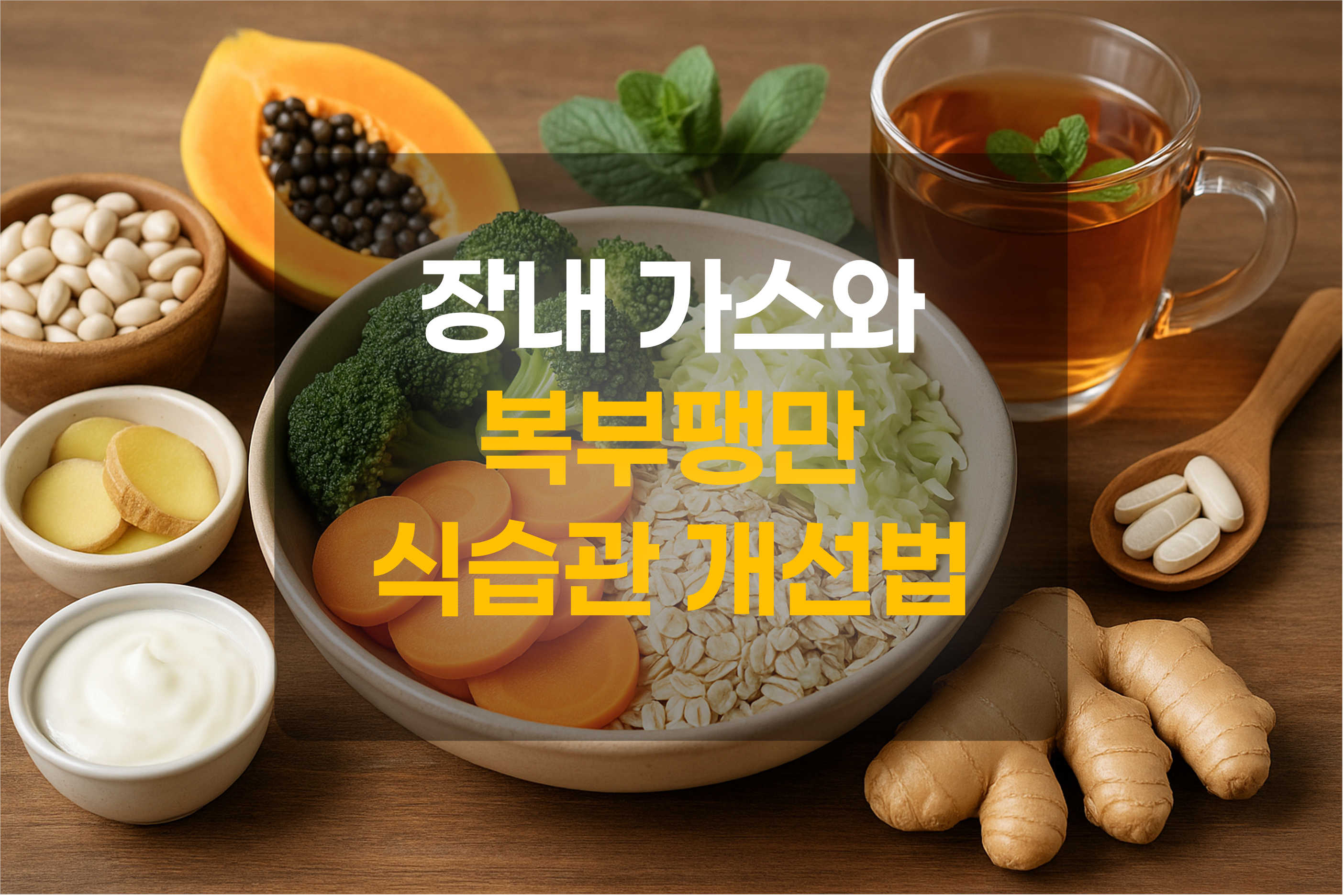 소화불량에 좋은 음식들을 표현한 그림