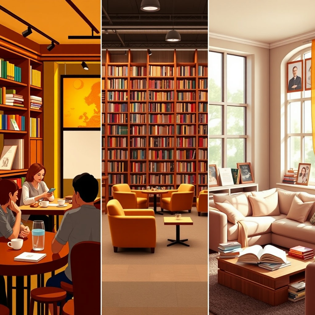 카페, 도서관, 집