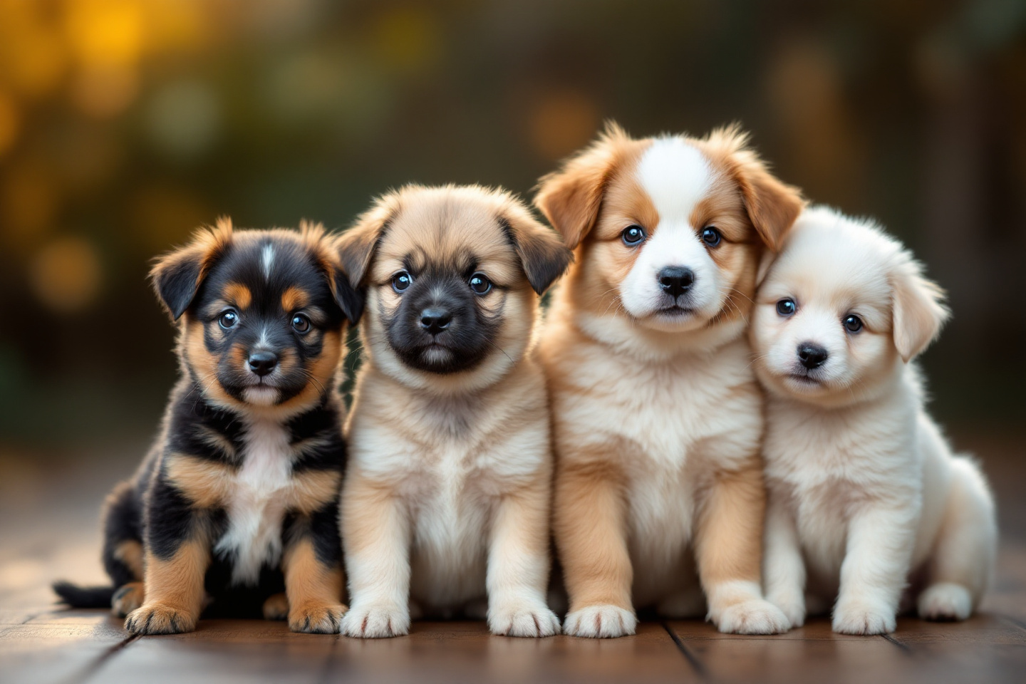 cute puppies of different breeds sitting together