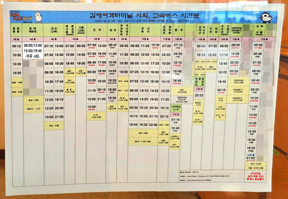 김해여객터미널 시간표 요약본