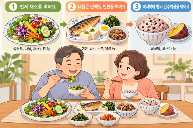 혈당 관리 거꾸로 식사법 웰빙 식단 채소 샐러드