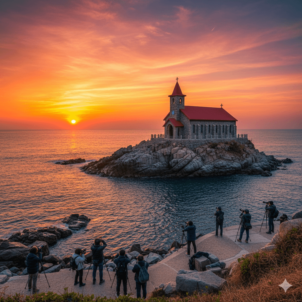 ‘기장 죽성성당(죽성드림세트장)’의 일출 모습