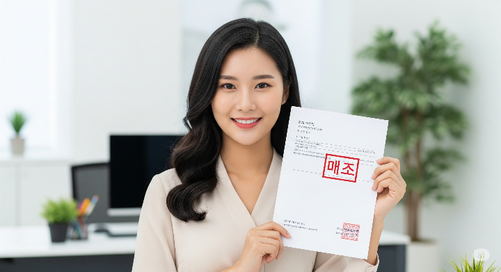 합격 도장이 찍힌 서류를 들고 환하게 웃고 있는 여성 신청인의 모습