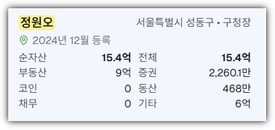 정원오 구청장 재산