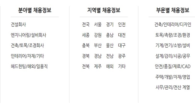 건설취업포털 건설워커 웹사이트 메뉴