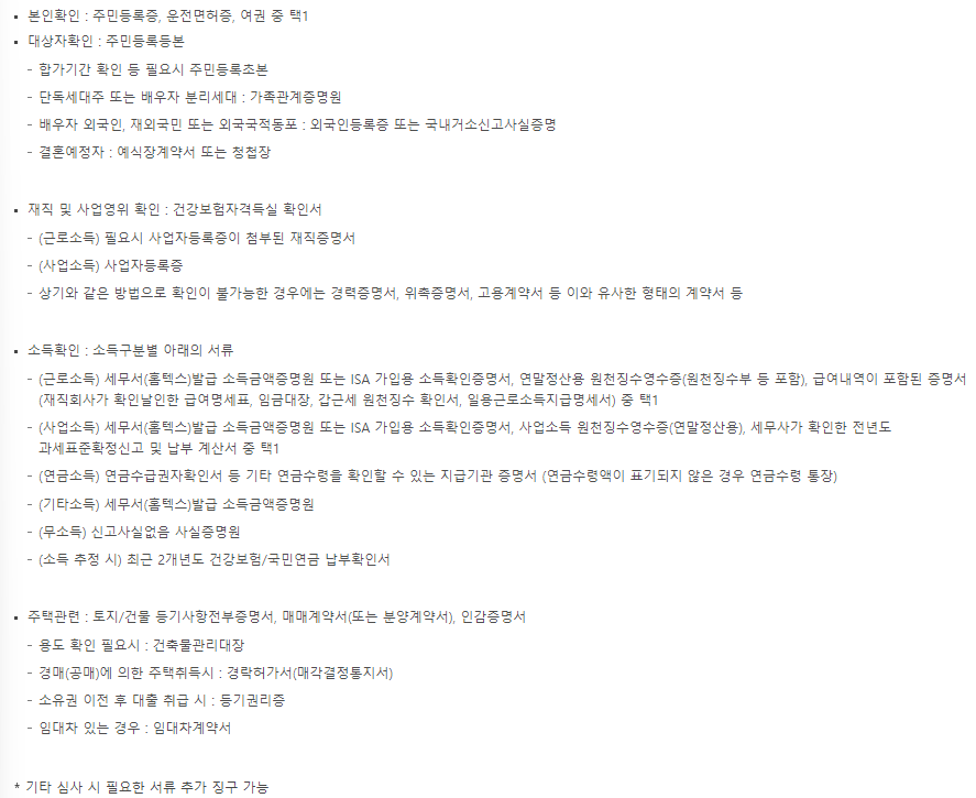 대출시 준비서류