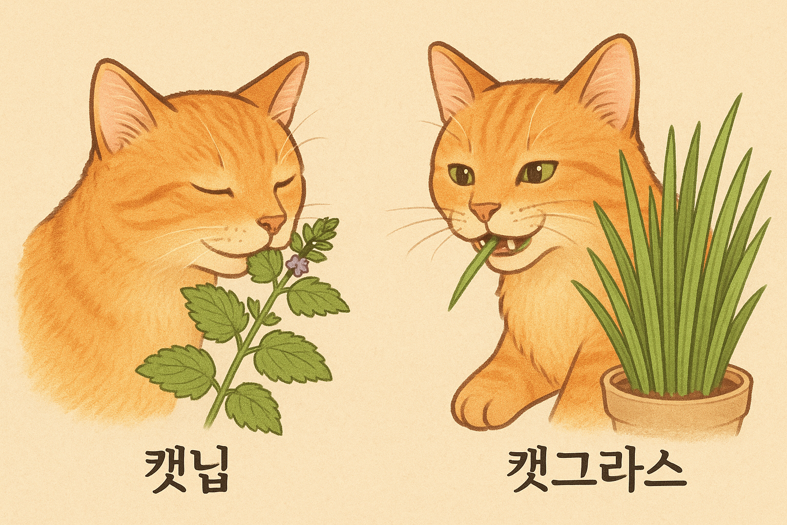 캣닙과 캣글라스를 먹고있는 고양이 두마리