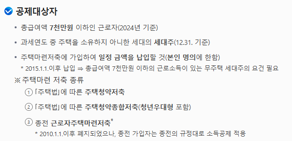 주택마련저축 소득공제 한도와 공제율을 요약한 이미지