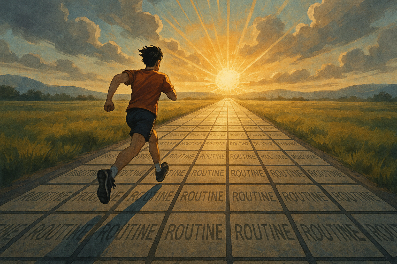 루틴의 길을 달리는 사람 일러스트