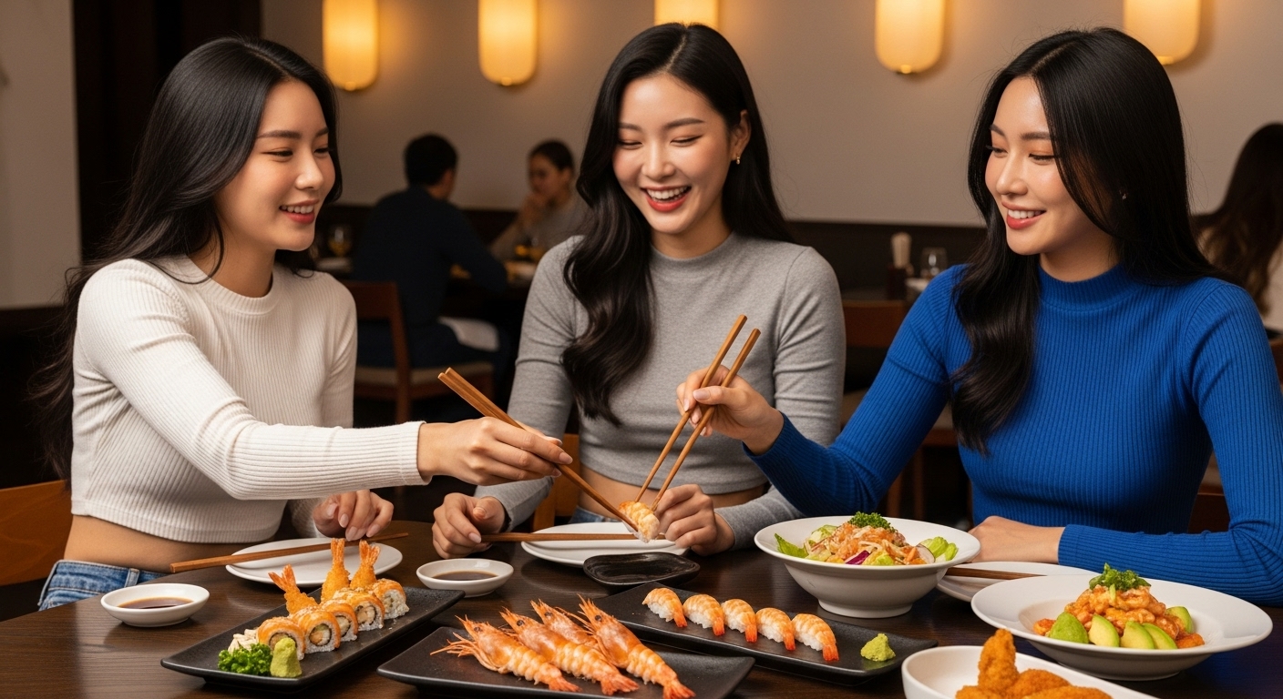 새우요리를 먹는 여인들