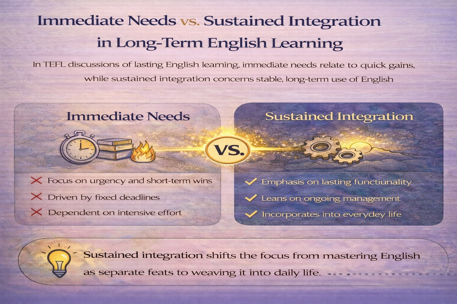 영어교수법(TEFL), 장기학습 전략, 학습 통합, 영어능력평가론