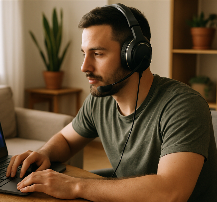 노트북으로 게임을 하는 남성