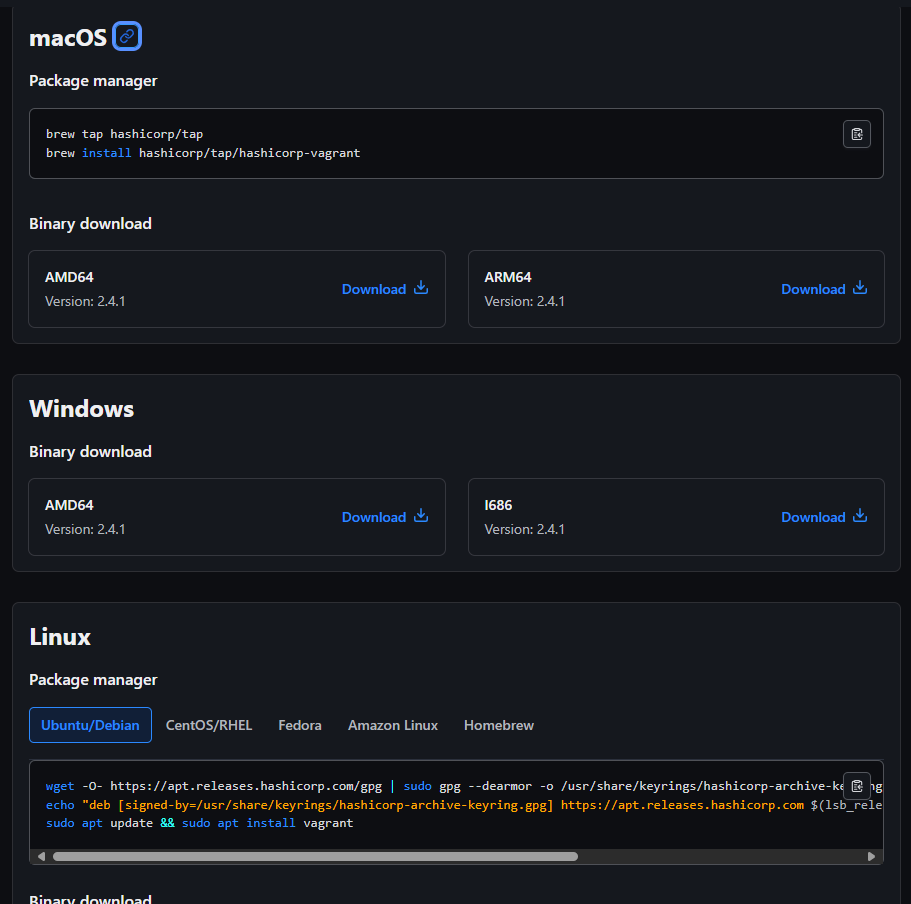 vagrant download 페이지